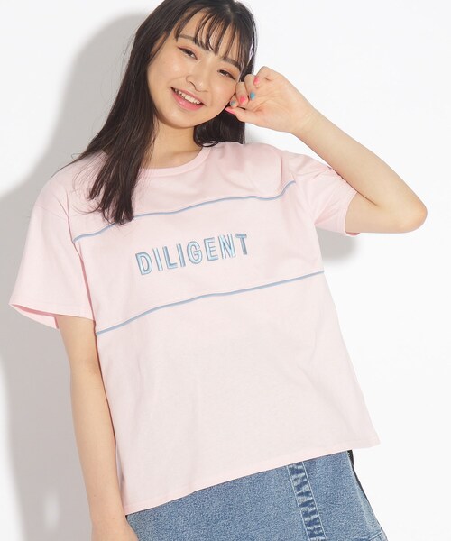 PINK-latte（ピンクラテ）の「◆【コットン100％】3DロゴししゅうTシャツ（Tシャツ/カットソー・キッズ・ブルー/オフホワイト/ベビーピンク/チャコールグレー・14/15 /16）」の12枚目の写真