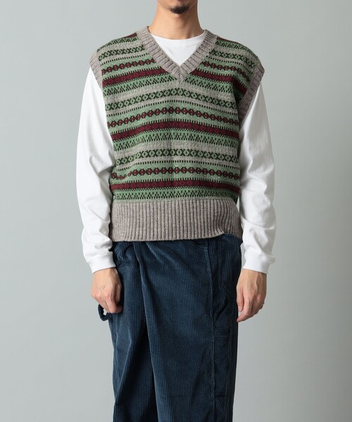 International Gallery BEAMS（インターナショナルギャラリービームス）の「J.J MERCER × International Gallery BEAMS / 別注 フェアアイルベスト（ニット/セーター・メンズ・オレンジ/ブラウン系その他・SMALL/MEDIUM/LARGE）」の4枚目の写真
