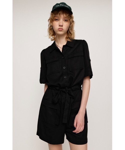 SLY（スライ）の「MILITARY S/ROMPERS ミリタリー ショート ロンパース（つなぎ/オールインワン・レディース・ブラック/グレー/ライトイエロー・FREE）」の2枚目の写真