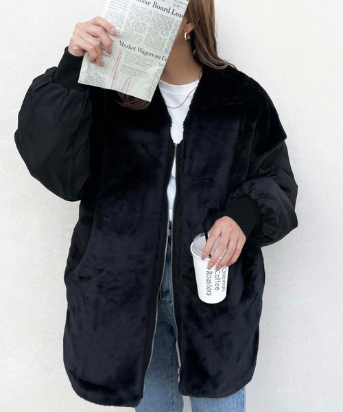 moment+（モーメントプラス）の「フェイクファー切替ノーカラージップ