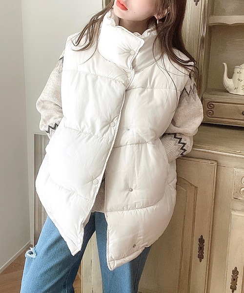 moment+（モーメントプラス）の「【累計販売枚数1万枚突破！】オーバーサイズスタンドカラーファイバーダウンベスト（ダウンベスト・レディース・ブラック/アイボリー/ベージュ・FREE）」の13枚目の写真