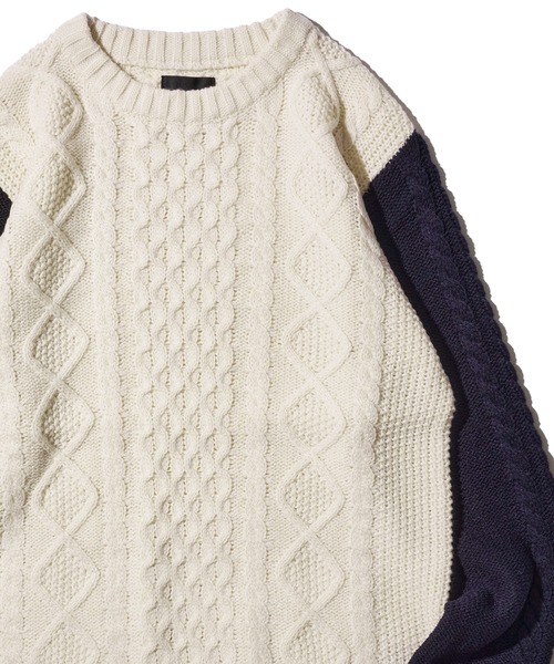 ADPOSION（アドポーション）の「ケーブル編みクルーネックニット（ニット/セーター・メンズ・ブラック系1/グリーン/ネイビー/ブラック/ホワイト系1/オフホワイト/グレー/杢グレー・MEDIUM/LARGE/X-LARGE）」の3枚目の写真