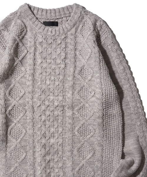 ADPOSION（アドポーション）の「ケーブル編みクルーネックニット（ニット/セーター・メンズ・ブラック系1/グリーン/ネイビー/ブラック/ホワイト系1/オフホワイト/グレー/杢グレー・MEDIUM/LARGE/X-LARGE）」の6枚目の写真