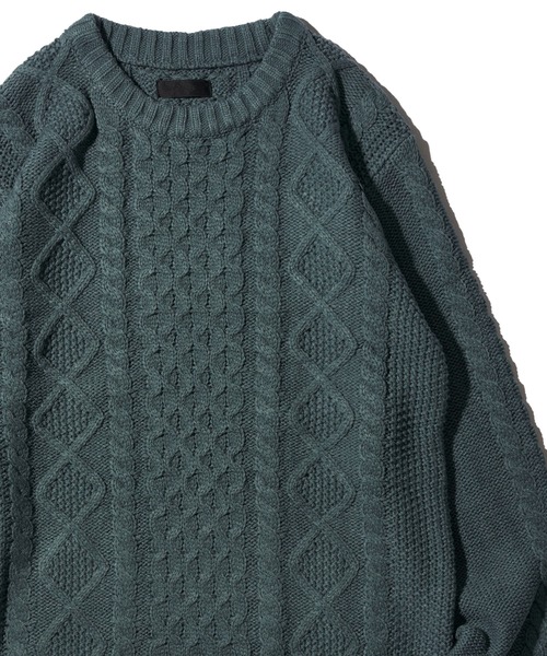 ADPOSION（アドポーション）の「ケーブル編みクルーネックニット（ニット/セーター・メンズ・ブラック系1/グリーン/ネイビー/ブラック/ホワイト系1/オフホワイト/グレー/杢グレー・MEDIUM/LARGE/X-LARGE）」の8枚目の写真