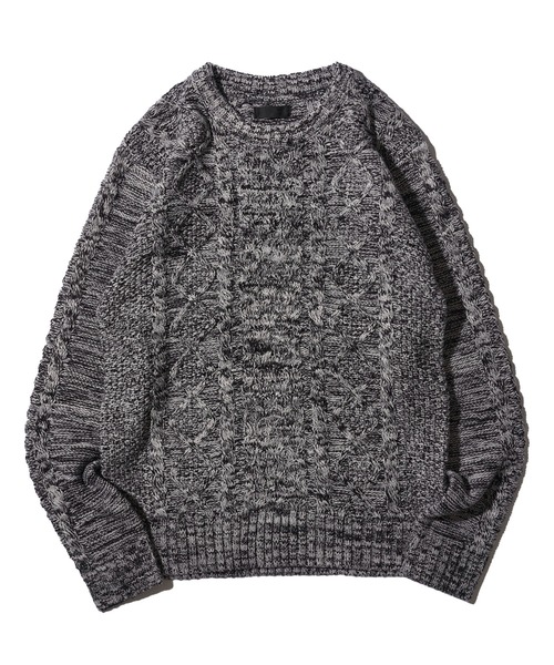 ADPOSION（アドポーション）の「ケーブル編みクルーネックニット（ニット/セーター・メンズ・ブラック系1/グリーン/ネイビー/ブラック/ホワイト系1/オフホワイト/グレー/杢グレー・MEDIUM/LARGE/X-LARGE）」の16枚目の写真