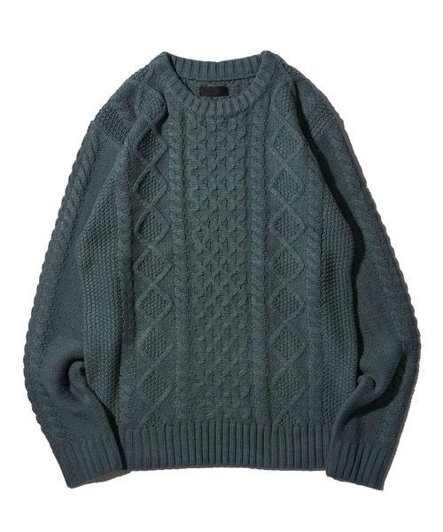 ADPOSION（アドポーション）の「ケーブル編みクルーネックニット（ニット/セーター・メンズ・ブラック系1/グリーン/ネイビー/ブラック/ホワイト系1/オフホワイト/グレー/杢グレー・MEDIUM/LARGE/X-LARGE）」の14枚目の写真