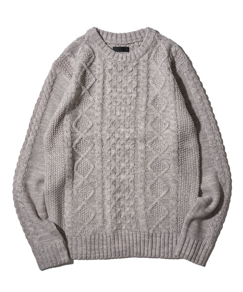 ADPOSION（アドポーション）の「ケーブル編みクルーネックニット（ニット/セーター・メンズ・ブラック系1/グリーン/ネイビー/ブラック/ホワイト系1/オフホワイト/グレー/杢グレー・MEDIUM/LARGE/X-LARGE）」の18枚目の写真