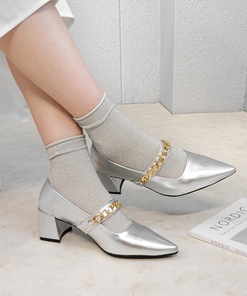 alala(アララ)の「GDチェーンメリージェーンポインテッド(パンプス・レディース・ブラック/ピンク/シルバー/グリーン・LL/S/M/L)」の16枚目の写真