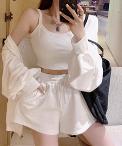 PRIVATE BEACH(プライベートビーチ)の「3点セットルームウェア BIGシルエットパーカー&キャミソール&ショートパンツ(ルームウェア/パジャマ・レディース・ネイビー/ホワイト/ブラック/グレー・MEDIUM/LARGE/X-LARGE)」の6枚目の写真