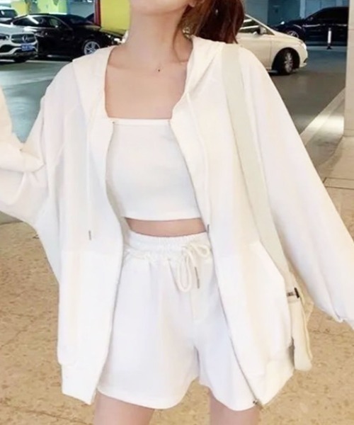 PRIVATE BEACH(プライベートビーチ)の「3点セットルームウェア BIGシルエットパーカー&キャミソール&ショートパンツ(ルームウェア/パジャマ・レディース・ネイビー/ホワイト/ブラック/グレー・MEDIUM/LARGE/X-LARGE)」の12枚目の写真