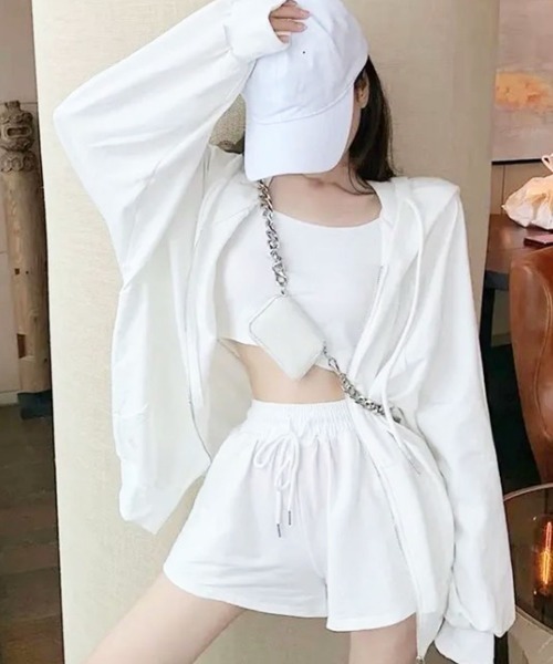 PRIVATE BEACH(プライベートビーチ)の「3点セットルームウェア BIGシルエットパーカー&キャミソール&ショートパンツ(ルームウェア/パジャマ・レディース・ネイビー/ホワイト/ブラック/グレー・MEDIUM/LARGE/X-LARGE)」の9枚目の写真