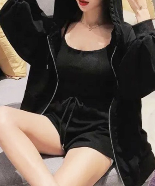 PRIVATE BEACH(プライベートビーチ)の「3点セットルームウェア BIGシルエットパーカー&キャミソール&ショートパンツ(ルームウェア/パジャマ・レディース・ネイビー/ホワイト/ブラック/グレー・MEDIUM/LARGE/X-LARGE)」の18枚目の写真