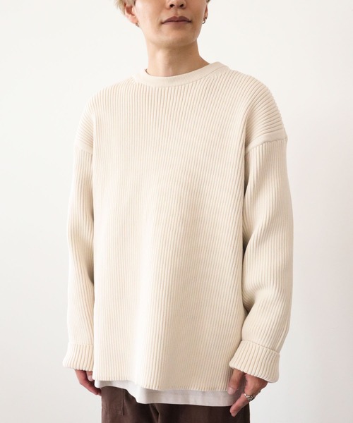 CRAFT STANDARD BOUTIQUE(クラフトスタンダードブティック)の「ライトニットリブBIGプルオーバー *◆(ニット/セーター・メンズ・ブラック/アイボリー/モカ・LL/M/L)」の1枚目の写真