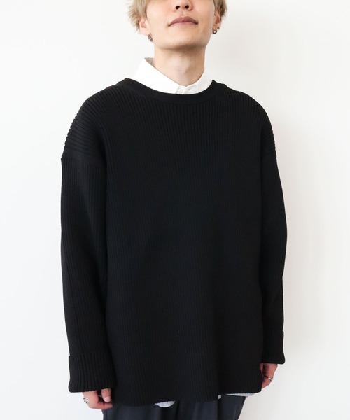 CRAFT STANDARD BOUTIQUE(クラフトスタンダードブティック)の「ライトニットリブBIGプルオーバー *◆(ニット/セーター・メンズ・ブラック/アイボリー/モカ・LL/M/L)」の2枚目の写真