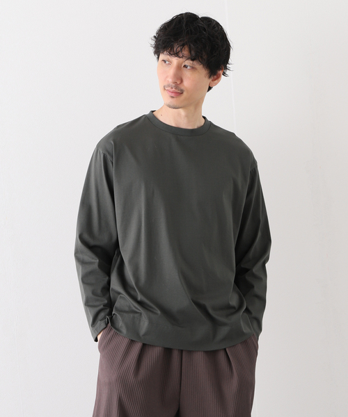 EDIFICE SELECT(エディフィスセレクト)の「シルキー コットン 長袖 Tシャツ(Tシャツ/カットソー・メンズ・ホワイト/チャコールグレー/ベージュ/ライトグリーン・MEDIUM/LARGE)」の1枚目の写真