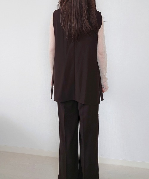 JUNOAH(ジュノア)の「サイドオープンジレ+タックパンツセットアップ(セットアップ・レディース・ブラック/ブラウン/ベージュ・LARGE/MEDIUM)」の5枚目の写真