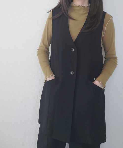 JUNOAH(ジュノア)の「サイドオープンジレ+タックパンツセットアップ(セットアップ・レディース・ブラック/ブラウン/ベージュ・LARGE/MEDIUM)」の9枚目の写真