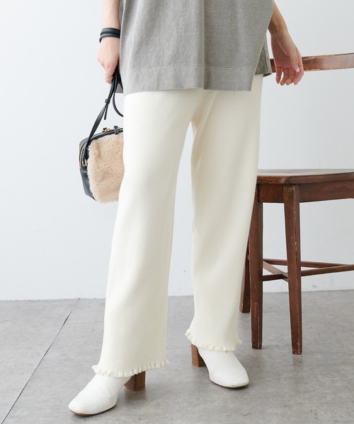PUAL CE CIN（ピュアルセシン）の「リブニットパンツ（その他パンツ・レディース・ブラック/オフホワイト/グレイッシュベージュ・FREE）」の2枚目の写真