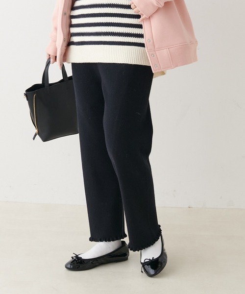 PUAL CE CIN（ピュアルセシン）の「リブニットパンツ（その他パンツ・レディース・ブラック/オフホワイト/グレイッシュベージュ・FREE）」の3枚目の写真