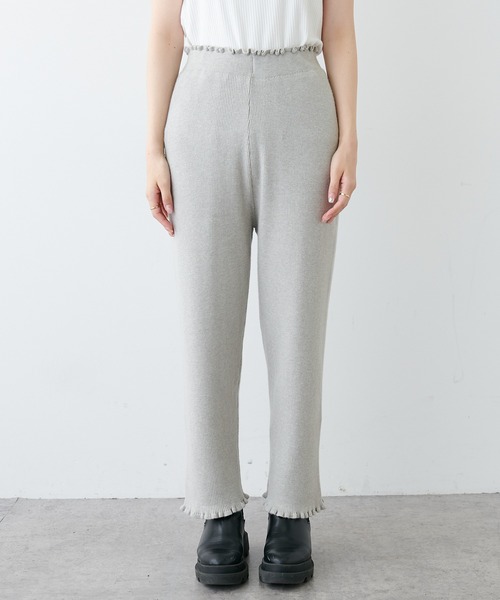 PUAL CE CIN（ピュアルセシン）の「リブニットパンツ（その他パンツ・レディース・ブラック/オフホワイト/グレイッシュベージュ・FREE）」の14枚目の写真