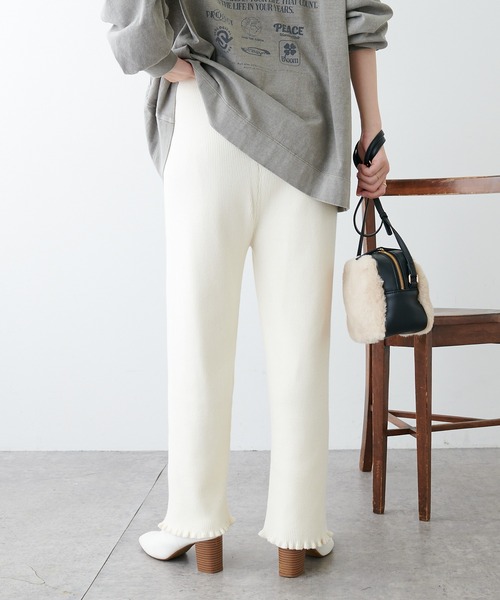 PUAL CE CIN（ピュアルセシン）の「リブニットパンツ（その他パンツ・レディース・ブラック/オフホワイト/グレイッシュベージュ・FREE）」の18枚目の写真