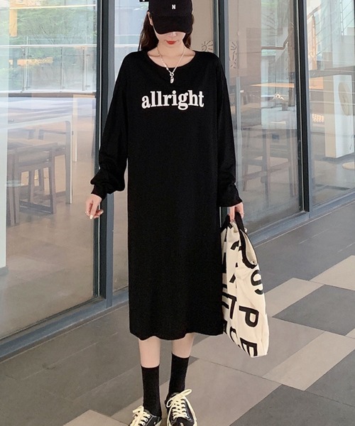 セール】ロングTシャツロゴワンピース（シャツワンピース