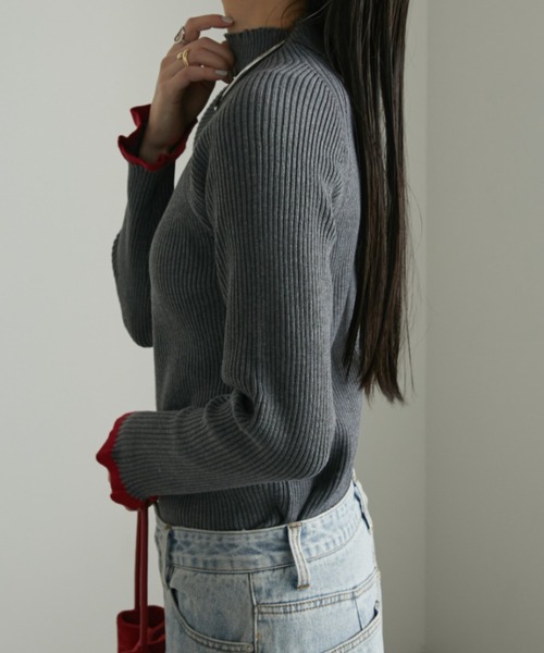 マリー セール】【ロングセラー！】ハイネックミックスリブニット（ニット