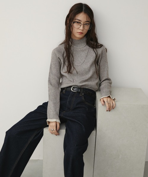 セール】【ロングセラー！】ハイネックミックスリブニット（ニット