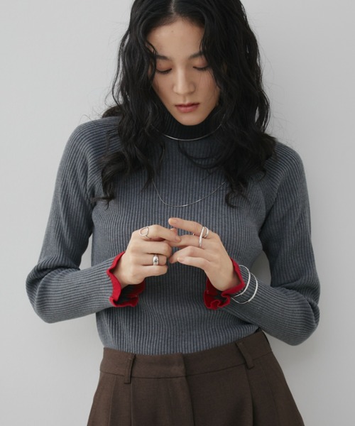 セール】【ロングセラー！】ハイネックミックスリブニット（ニット