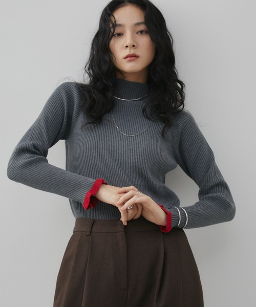 セール】【ロングセラー！】ハイネックミックスリブニット（ニット