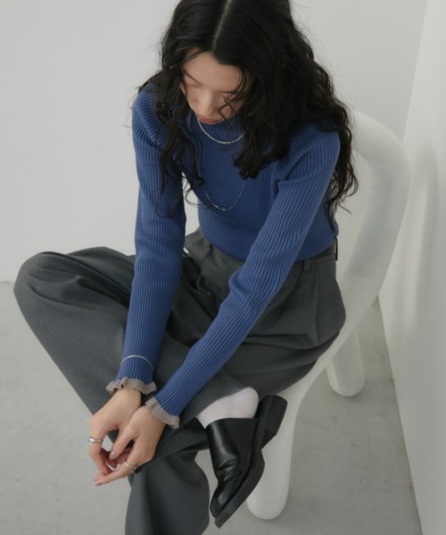 セール】【ロングセラー！】ハイネックミックスリブニット（ニット