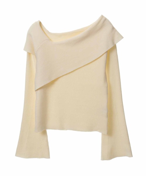 31 Sons de mode(トランテアン ソン ドゥ モード)の「アシメデザインフレアスリーブニット(ニット/セーター・レディース・ブラック/オフホワイト/サックスブルー・36)」の22枚目の写真