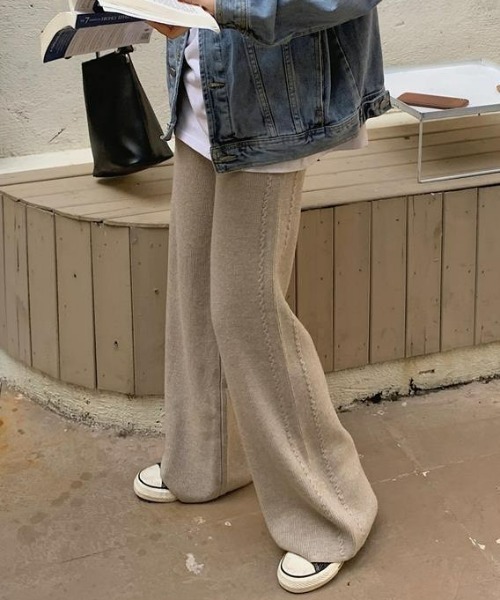 LAC-VERT（ラック・ヴェール）の「ラインニットパンツ（その他パンツ・レディース・ベージュ/ライトグレー/グレー/ブラック/ライトベージュ・FREE）」の4枚目の写真