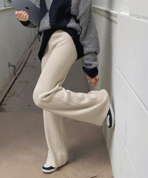 LAC-VERT（ラック・ヴェール）の「ラインニットパンツ（その他パンツ・レディース・ベージュ/ライトグレー/グレー/ブラック/ライトベージュ・FREE）」の6枚目の写真