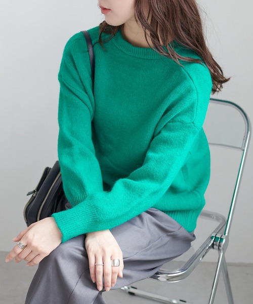 ECRIRE（エクリール）の「ドロップショルダーニット（ニット/セーター・レディース・アイボリー/カーキ/ベージュ/グリーン/サックスブルー・M）」の4枚目の写真