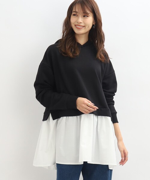 SHOO・LA・RUE（シューラルー）の「◆裏毛フードドッキングチュニック（チュニック・レディース・ブラック/ライトベージュ/ピンク系・00）」の2枚目の写真