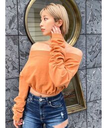 GYDA | アームギャザーピグメントオフショル ショートスウェットトップス(Tシャツ/カットソー)