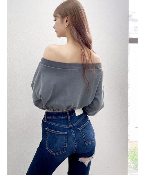 GYDA（ジェイダ）の「アームギャザーピグメントオフショル ショートスウェットトップス（Tシャツ/カットソー・レディース・アイボリー/チャコールグレー/オレンジ系その他3・FREE）」の12枚目の写真