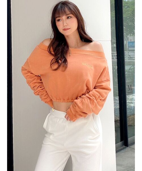 GYDA（ジェイダ）の「アームギャザーピグメントオフショル ショートスウェットトップス（Tシャツ/カットソー・レディース・アイボリー/チャコールグレー/オレンジ系その他3・FREE）」の15枚目の写真