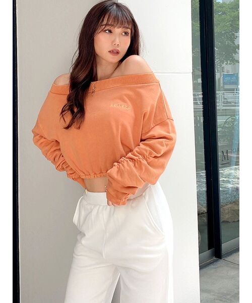 GYDA（ジェイダ）の「アームギャザーピグメントオフショル ショートスウェットトップス（Tシャツ/カットソー・レディース・アイボリー/チャコールグレー/オレンジ系その他3・FREE）」の18枚目の写真