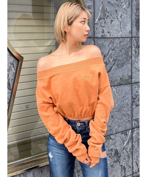 GYDA（ジェイダ）の「アームギャザーピグメントオフショル ショートスウェットトップス（Tシャツ/カットソー・レディース・アイボリー/チャコールグレー/オレンジ系その他3・FREE）」の16枚目の写真