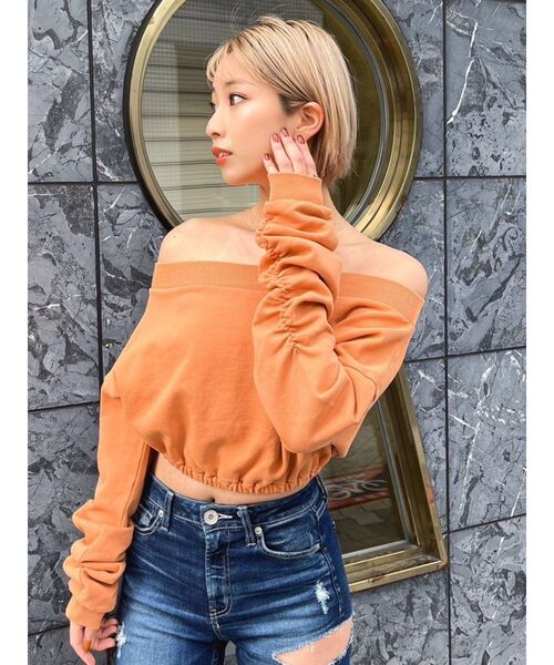GYDA（ジェイダ）の「アームギャザーピグメントオフショル ショートスウェットトップス（Tシャツ/カットソー・レディース・アイボリー/チャコールグレー/オレンジ系その他3・FREE）」の10枚目の写真