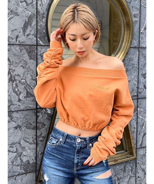 GYDA（ジェイダ）の「アームギャザーピグメントオフショル ショートスウェットトップス（Tシャツ/カットソー・レディース・アイボリー/チャコールグレー/オレンジ系その他3・FREE）」の17枚目の写真