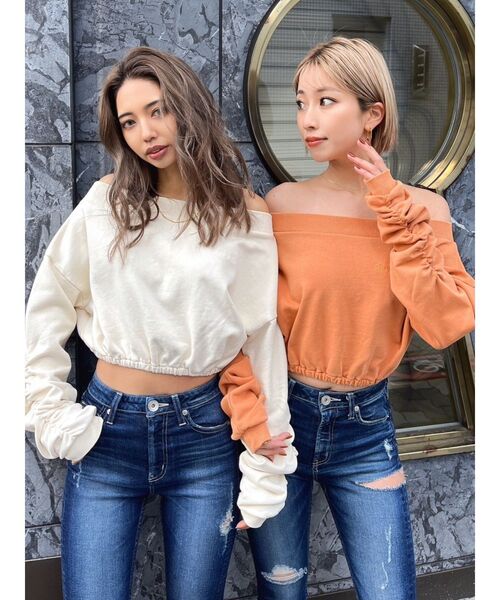 GYDA（ジェイダ）の「アームギャザーピグメントオフショル ショートスウェットトップス（Tシャツ/カットソー・レディース・アイボリー/チャコールグレー/オレンジ系その他3・FREE）」の19枚目の写真