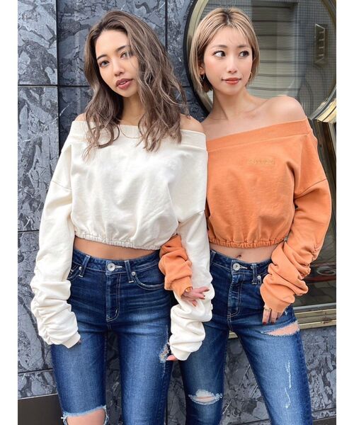 GYDA（ジェイダ）の「アームギャザーピグメントオフショル ショートスウェットトップス（Tシャツ/カットソー・レディース・アイボリー/チャコールグレー/オレンジ系その他3・FREE）」の22枚目の写真