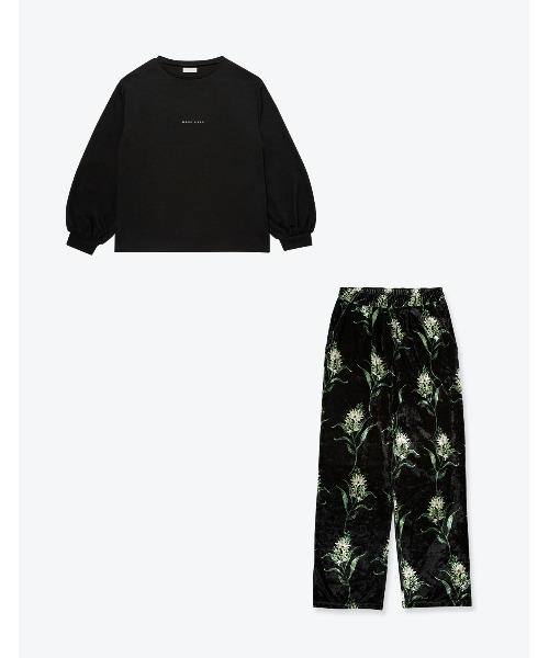 SLEEPY SLEEPY（スリーピースリーピー）の「ユニセックスベロアプリントセットアップ パジャマ 長袖ロングパンツ／SLEEPY SLEEPY（スリーピースリーピー）（ルームウェア/パジャマ・メンズ・ブラック・S-M/M-L）」の3枚目の写真