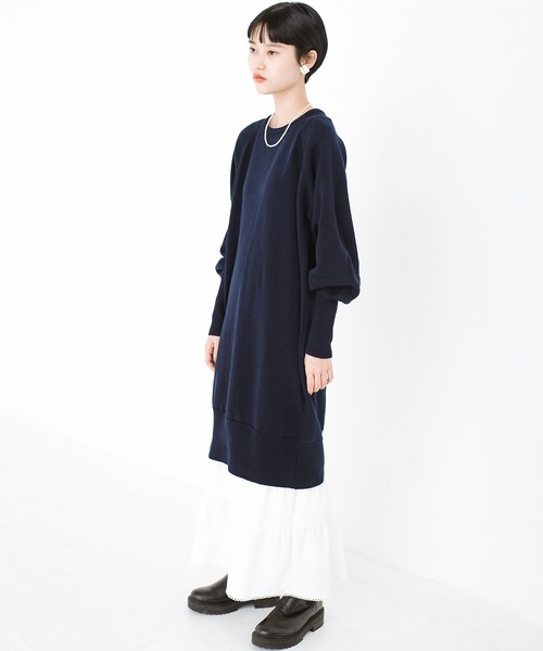 haco!(ハコ)の「昔憧れていた凛と背筋の伸びた自信に溢れた大人へ近づくニットワンピース〈ちゃっかりアンチピリング加工〉by que made me(ワンピース・レディース・ネイビー/ブルー・SMALL/MEDIUM/X-LARGE/LARGE)」の4枚目の写真