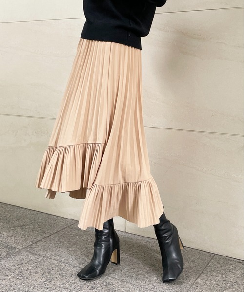 StyleSea（スタイルシー）の「アシメプリーツスカート（スカート・レディース・グリーン/ベージュ/ピンク/ブラウン・FREE）」の2枚目の写真