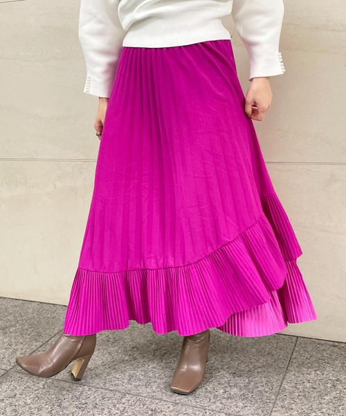 StyleSea（スタイルシー）の「アシメプリーツスカート（スカート・レディース・グリーン/ベージュ/ピンク/ブラウン・FREE）」の4枚目の写真