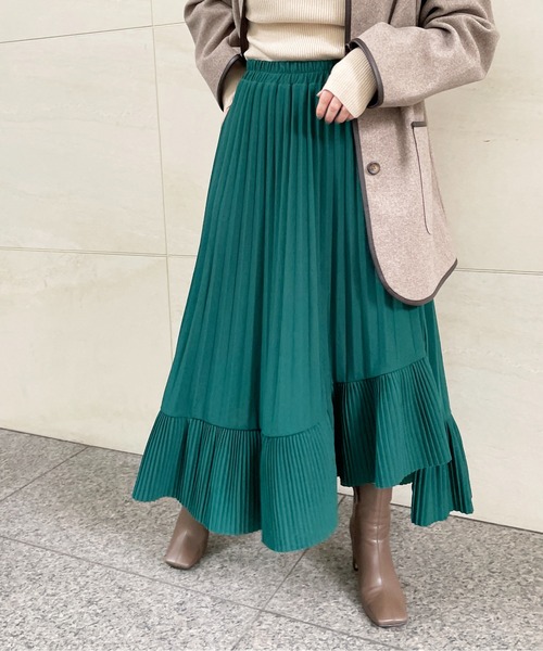 StyleSea（スタイルシー）の「アシメプリーツスカート（スカート・レディース・グリーン/ベージュ/ピンク/ブラウン・FREE）」の3枚目の写真